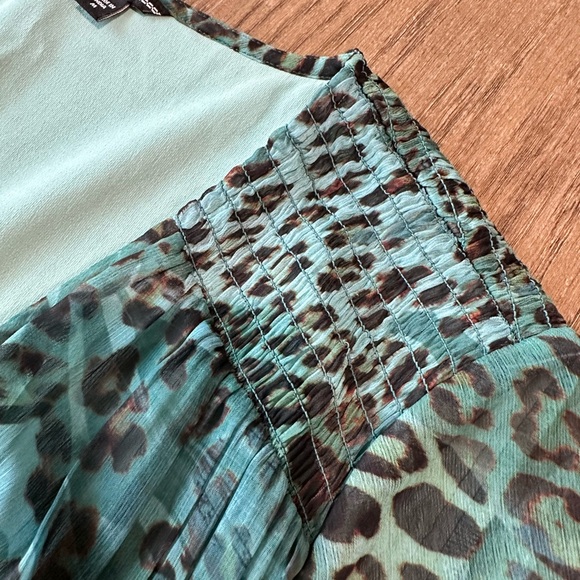 Guess Green Animal Print Long Sleeve V-Neck Midi Dress Size Medium - Picture 10 of 10